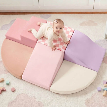 Baby playing on Tiny Land® PlayNest Climbing Blocks - Violet in a room.
