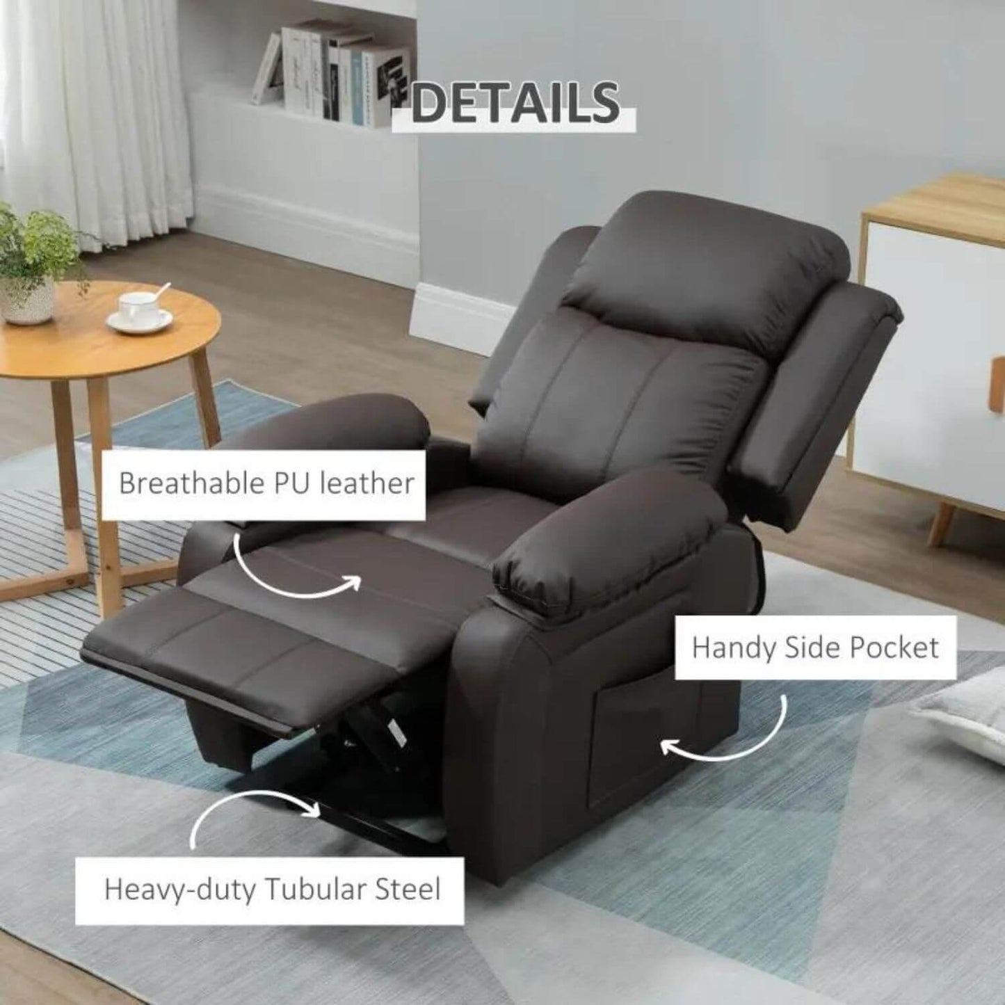 HOMCOM Power Lift PU Leather Electric Recliner in Brown