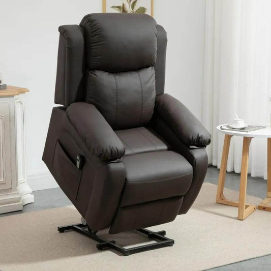 HOMCOM Power Lift PU Leather Electric Recliner in Brown