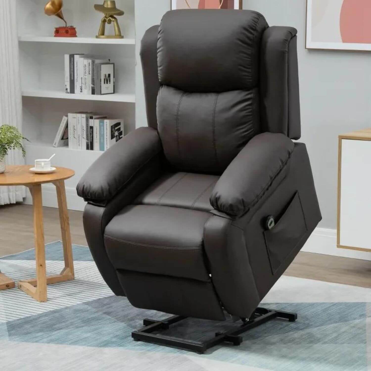 HOMCOM Power Lift PU Leather Electric Recliner in Brown