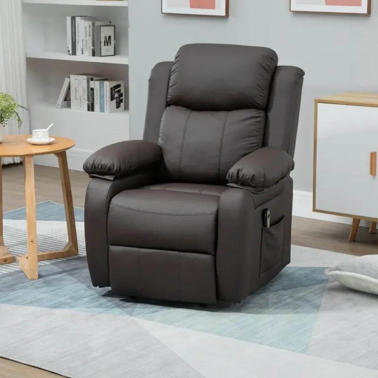 HOMCOM Power Lift PU Leather Electric Recliner in Brown