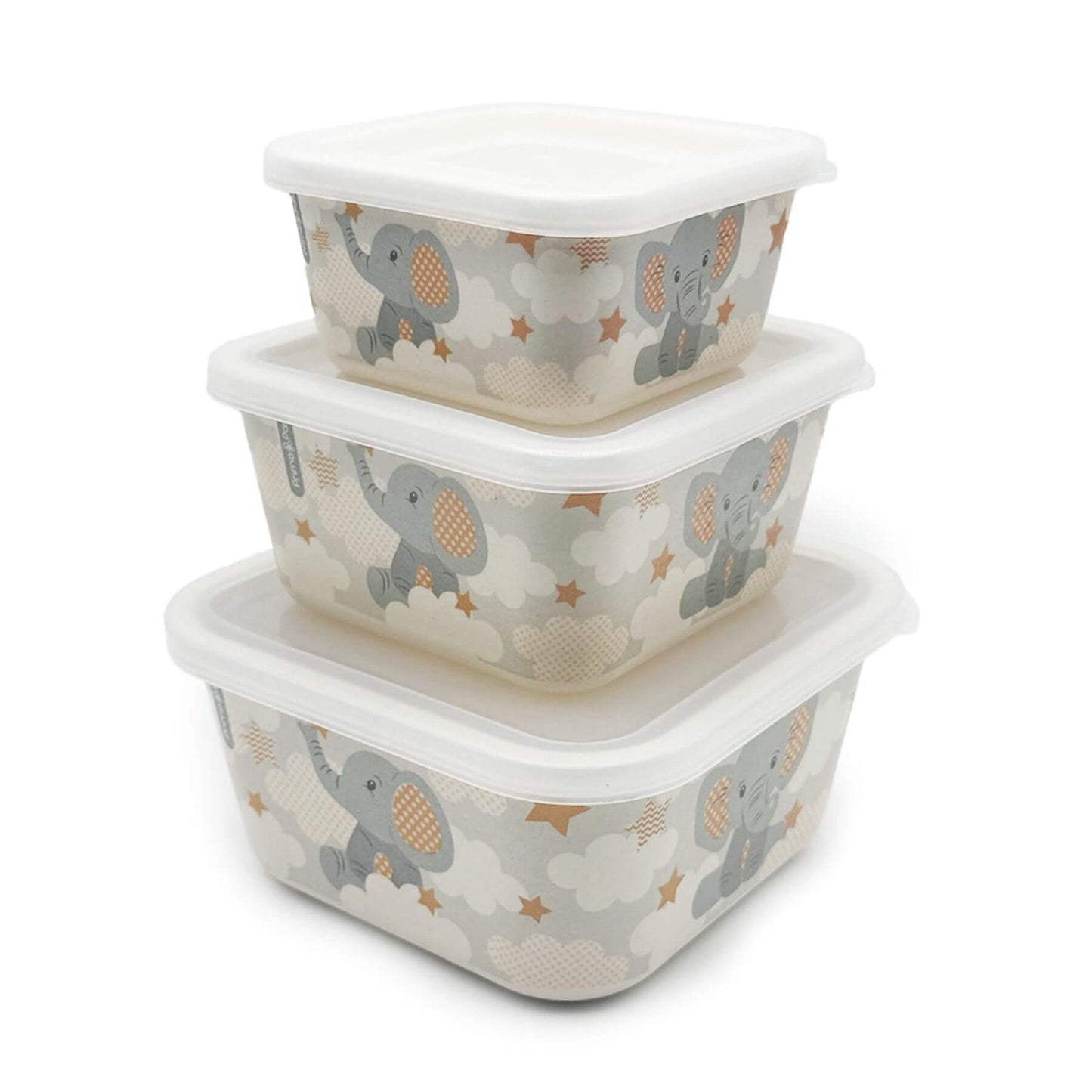Primo Passi - Bamboo Fiber Kids Food Containers, Set of 3, Little Elephant
