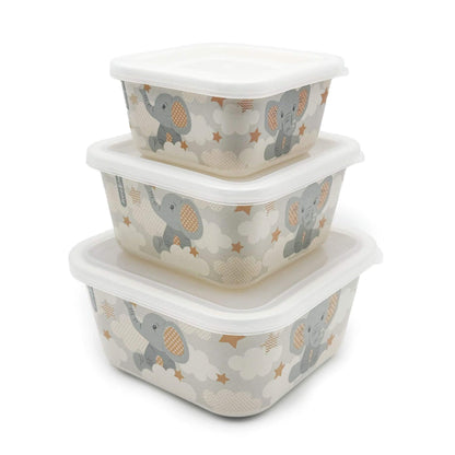 Primo Passi - Bamboo Fiber Kids Food Containers, Set of 3, Little Elephant