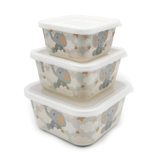 Primo Passi - Bamboo Fiber Kids Food Containers, Set of 3, Little Elephant