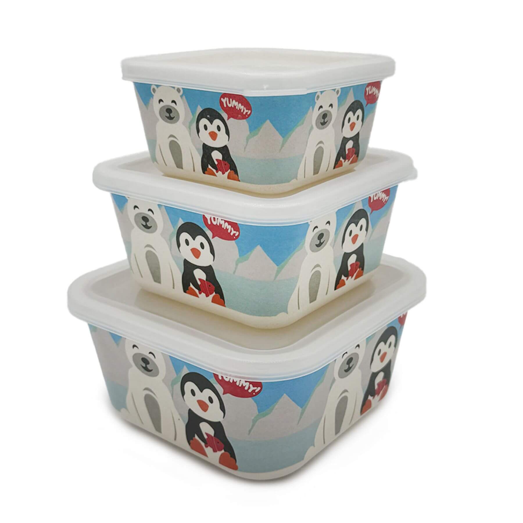Primo Passi Bamboo Fiber Kids Food Containers - Set of 3, Winter Friends