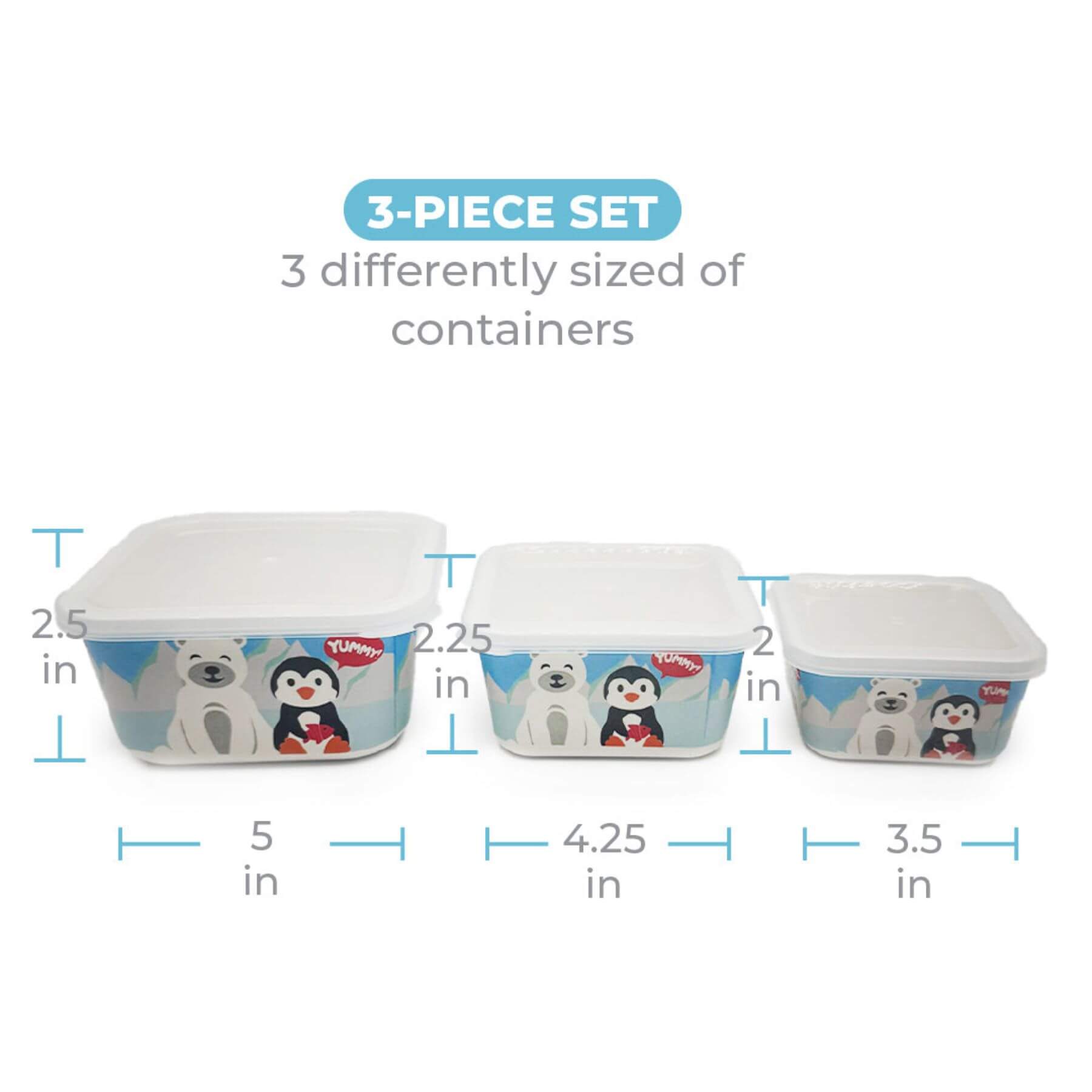 Primo Passi Bamboo Fiber Kids Food Containers - Set of 3, Winter Friends with features