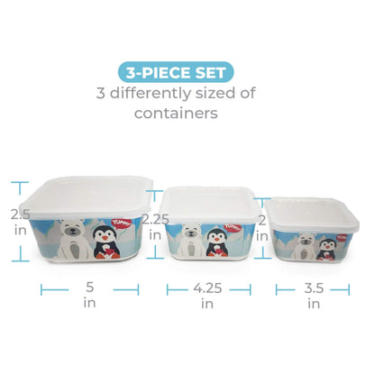Primo Passi Bamboo Fiber Kids Food Containers - Set of 3, Winter Friends with features