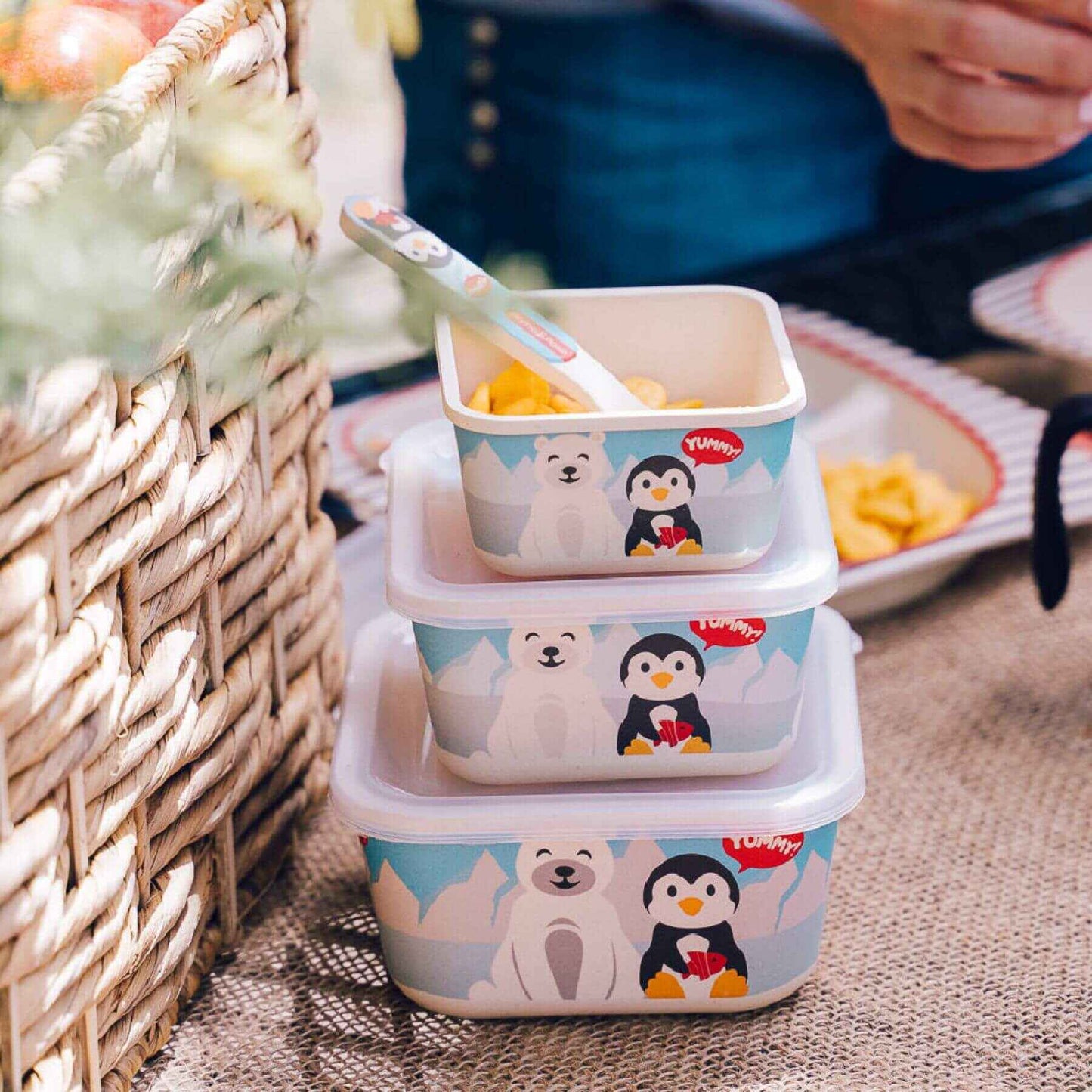 Primo Passi Bamboo Fiber Kids Food Containers - Set of 3, Winter Friends