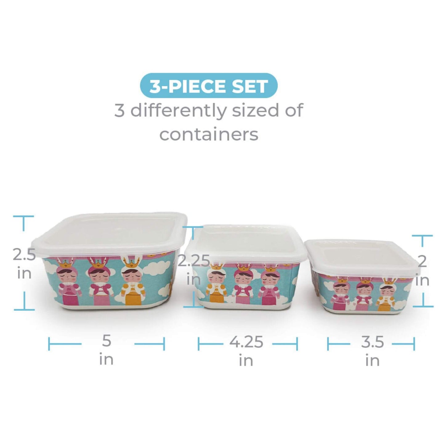 Primo Passi - Bamboo Fiber Kids Food Containers, Set of 3, Metoo with dimensions