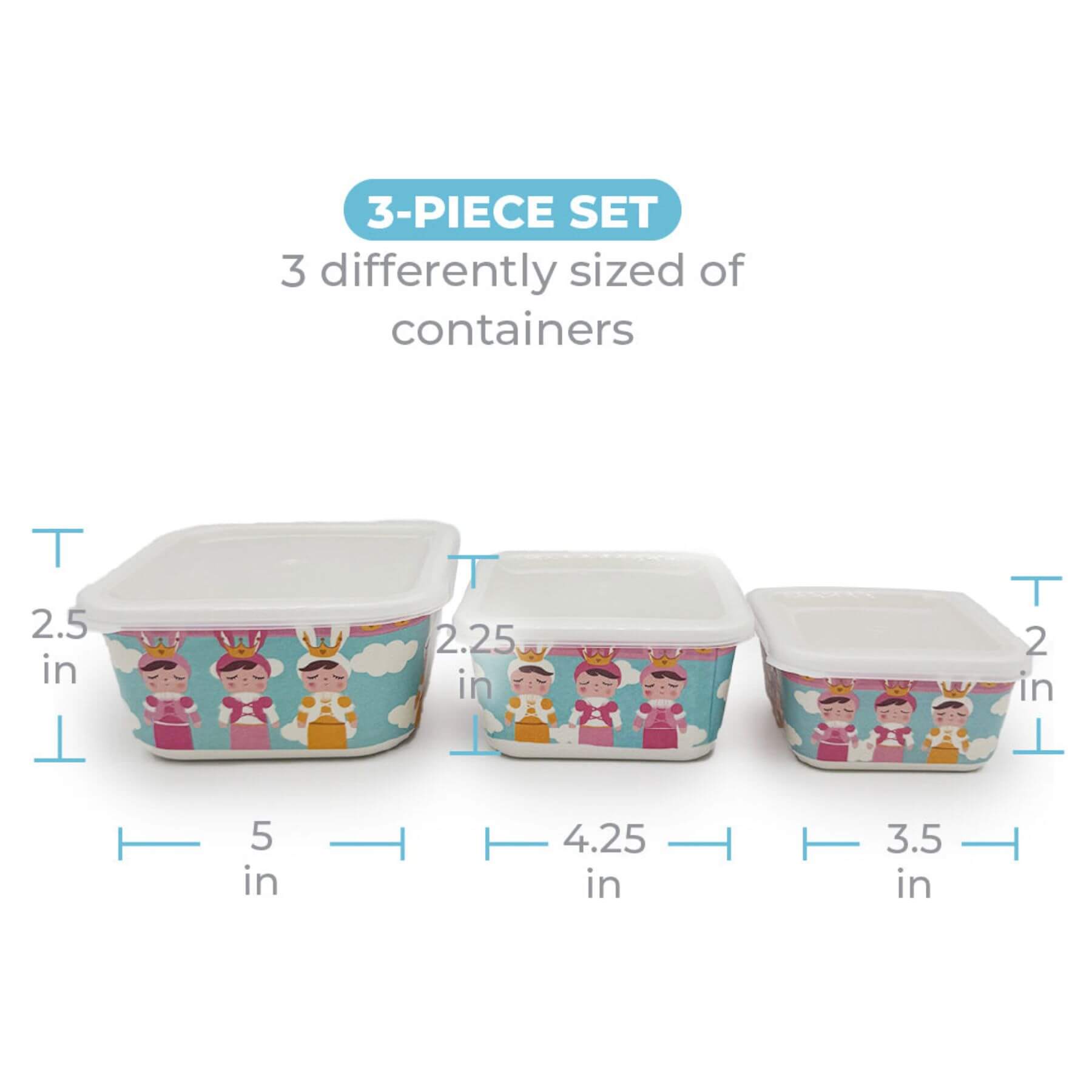 Primo Passi - Bamboo Fiber Kids Food Containers, Set of 3, Metoo with dimensions
