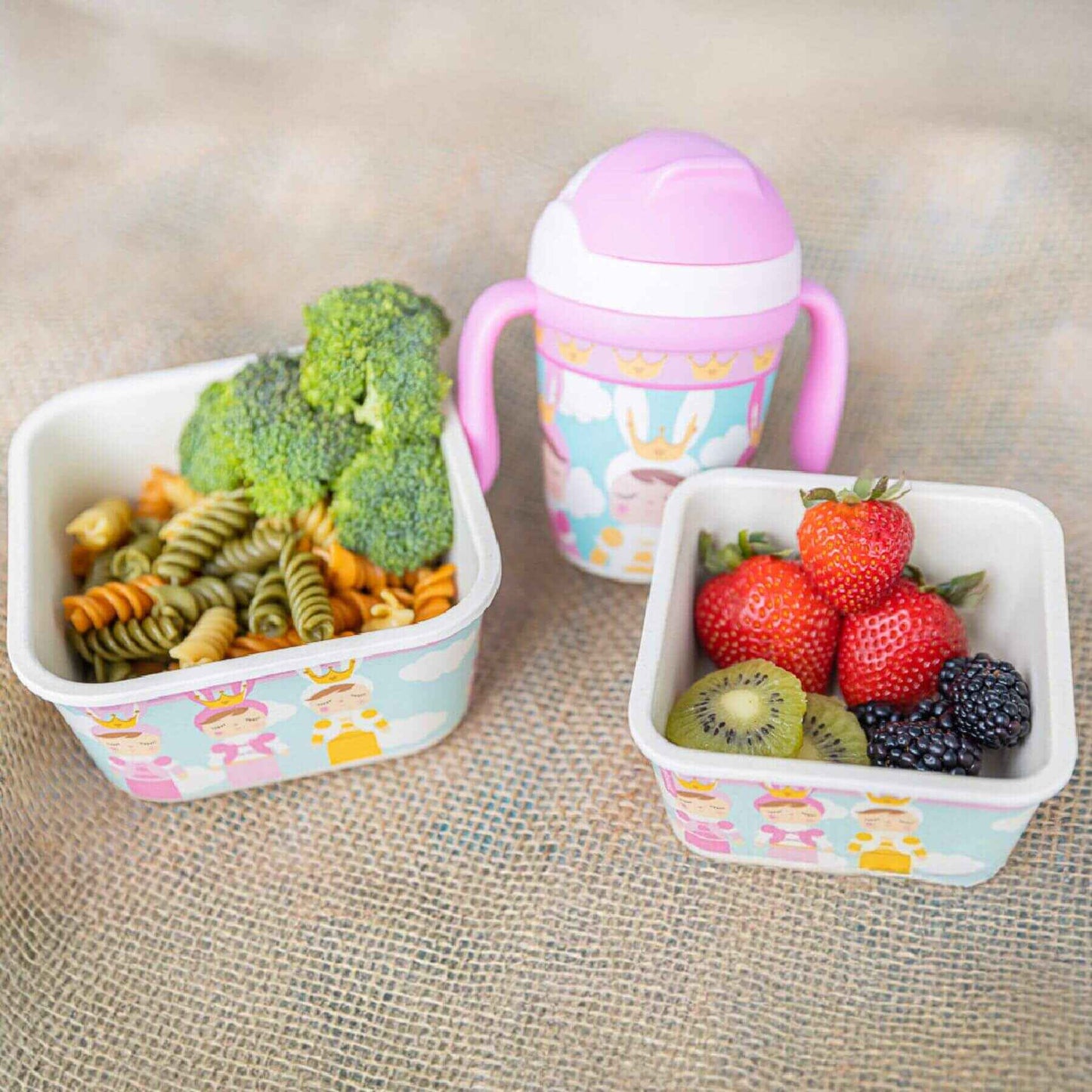 2 Primo Passi Bamboo Fiber Kids Food Containers, Metoo with food