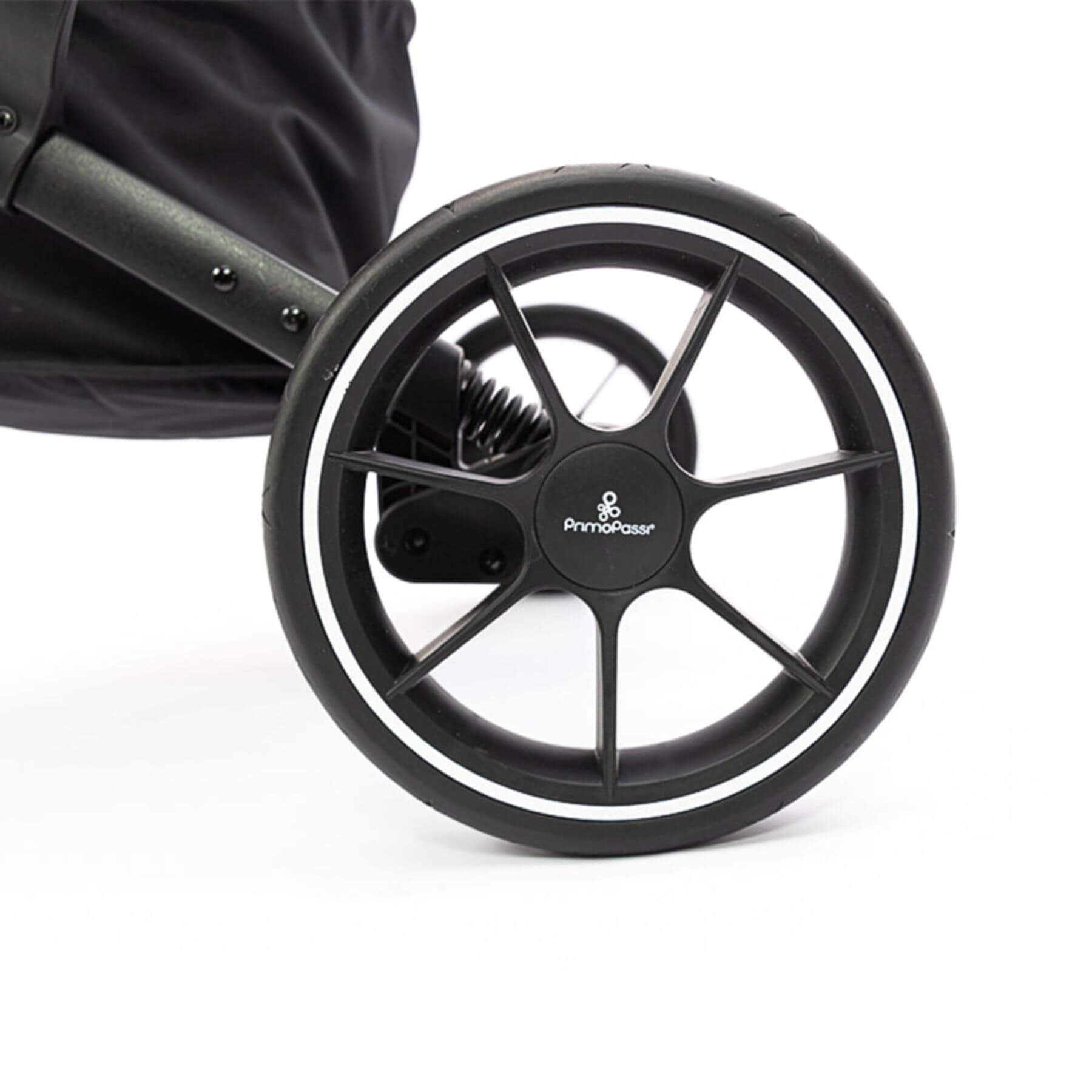 Close-up of a Primo Passeo stroller wheel