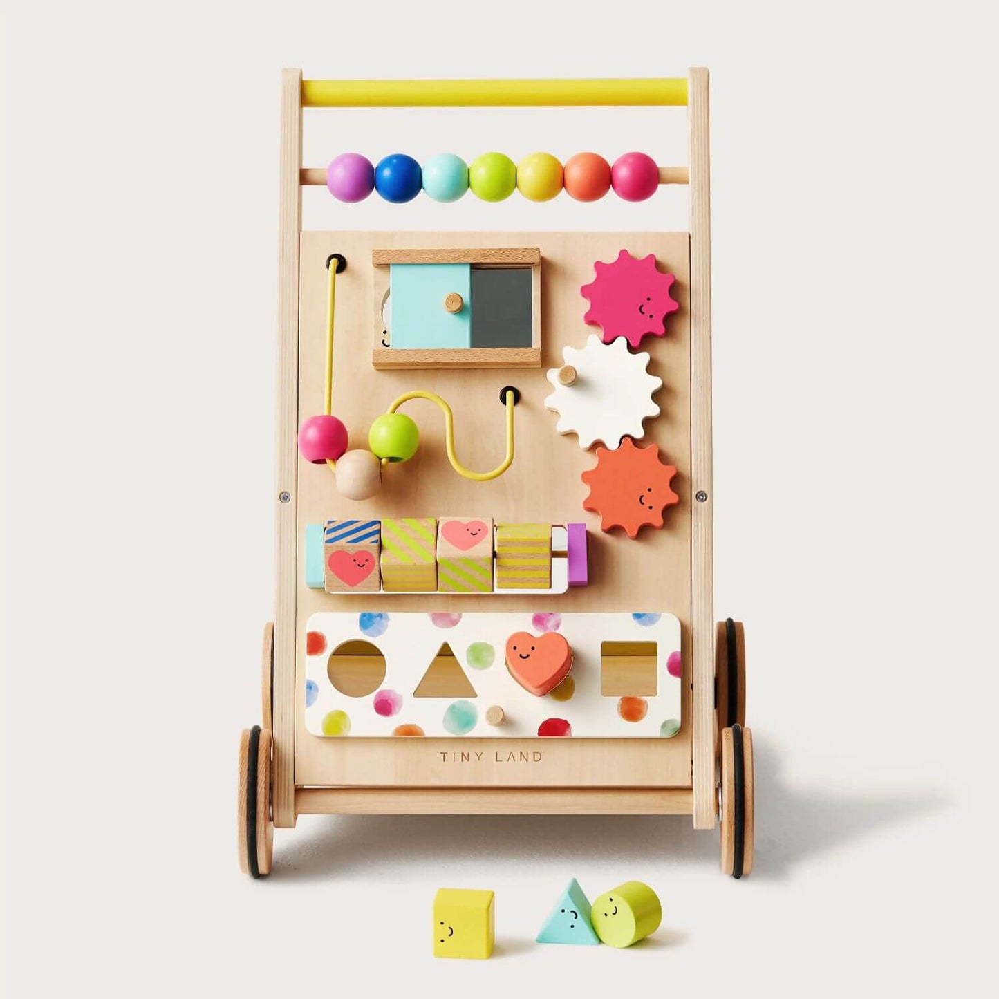 Front View of Tiny Land® Premium Natural Wooden Activity Walker