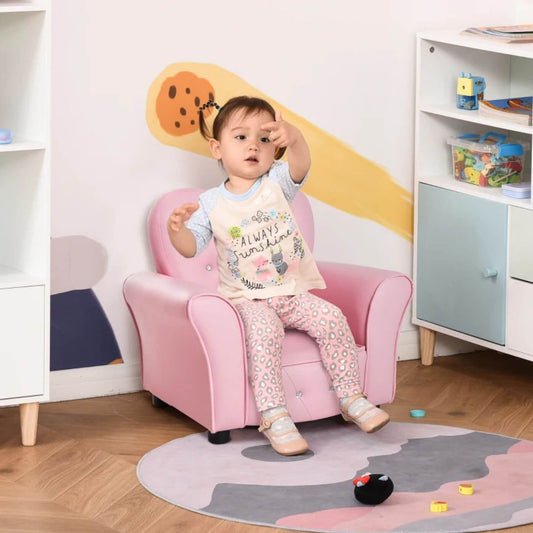 Girl Sitting on Qaba Princess Couch with Diamond Decoration for Preschool Child Pink