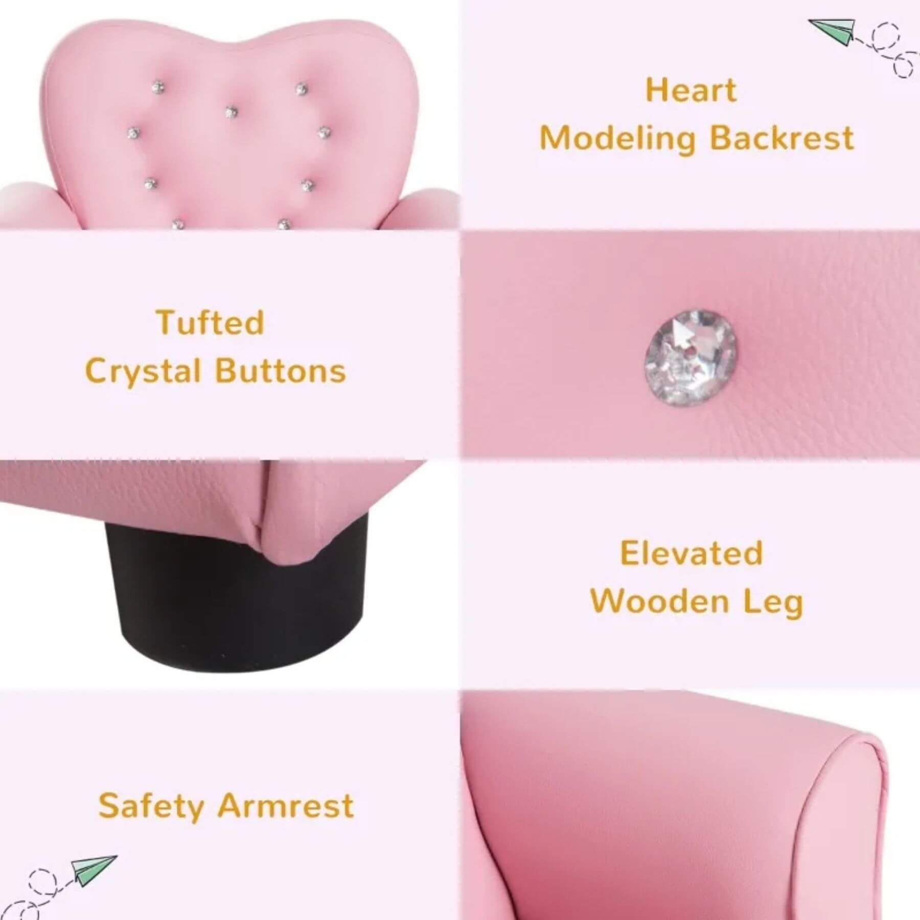 Detail of Qaba Princess Couch with Diamond Decoration for Preschool Child Pink