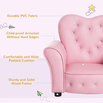 Detail of Qaba Princess Couch with Diamond Decoration for Preschool Child Pink