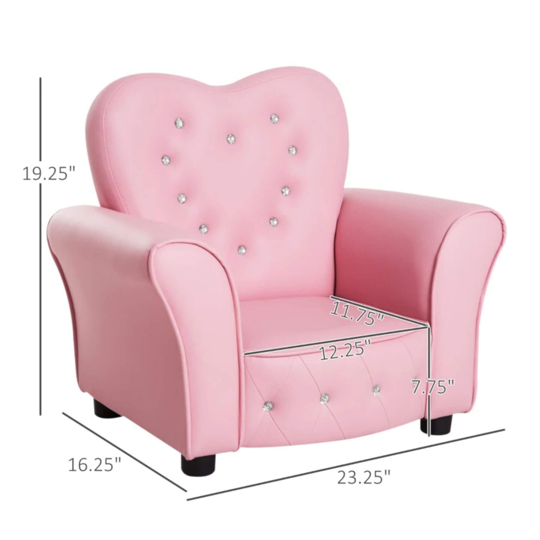 Qaba Princess Couch with Diamond Decoration for Preschool Child Pink