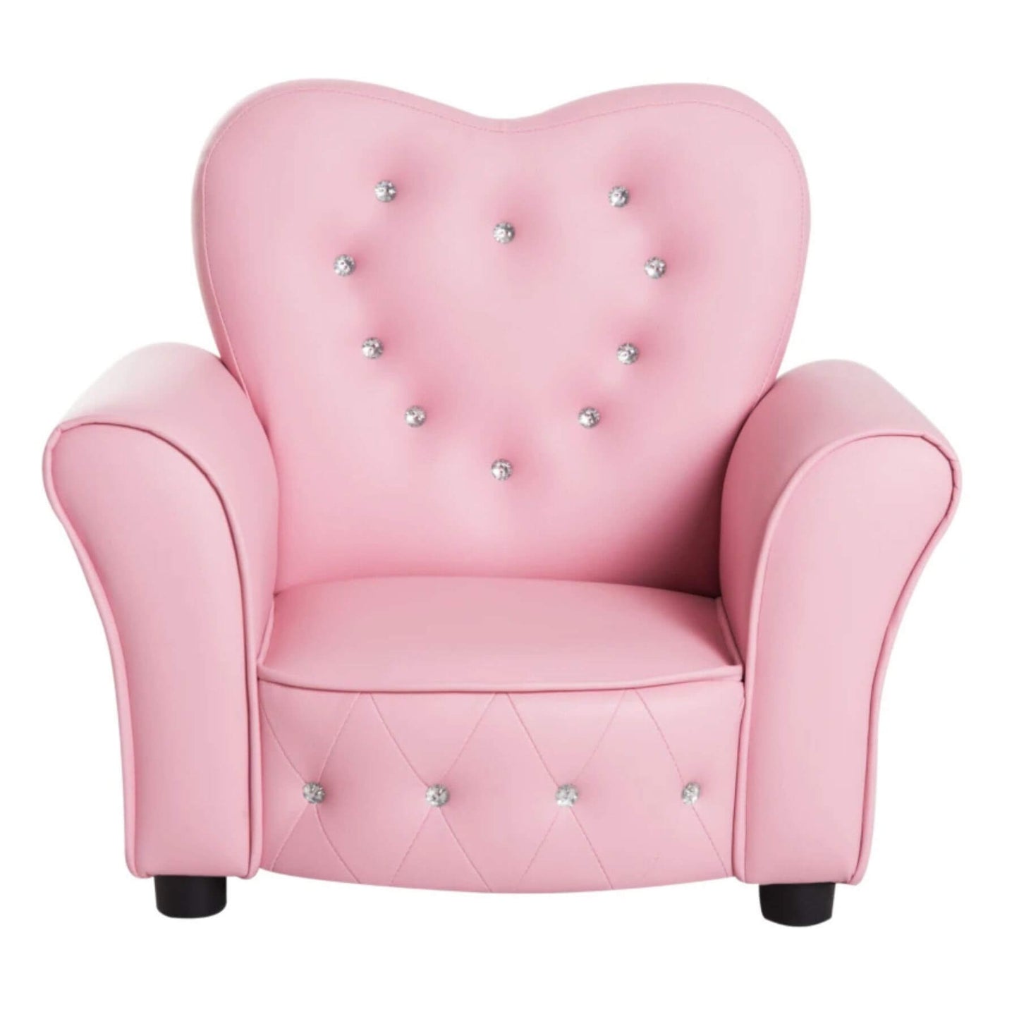 Front View of Qaba Princess Couch with Diamond Decoration for Preschool Child Pink