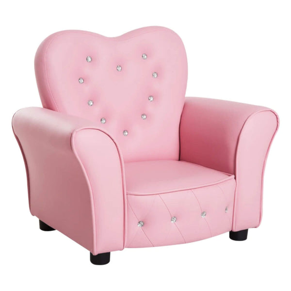 Qaba Princess Couch with Diamond Decoration for Preschool Child Pink