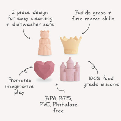 Mushie Princess Mold Free Bath Play Set with text describing their features.