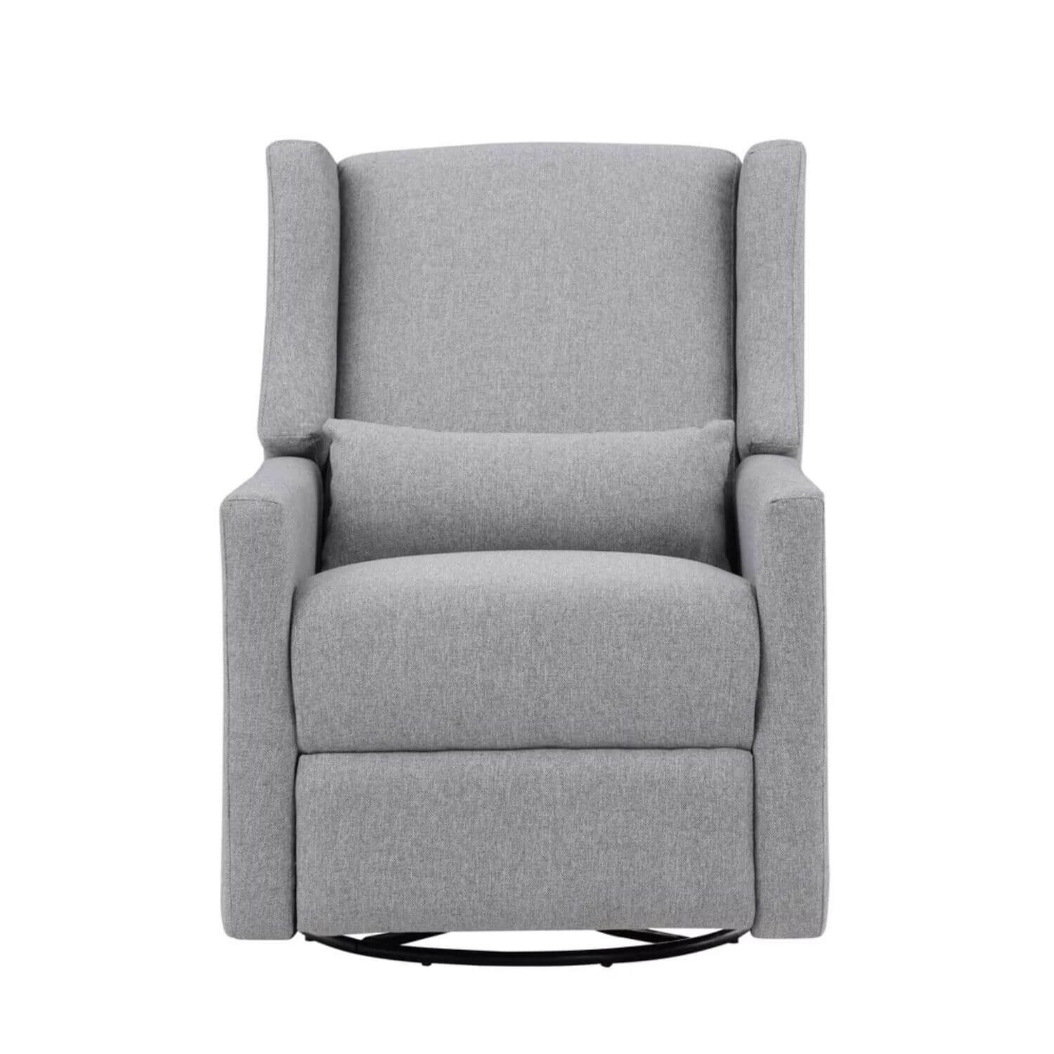 Front View of Pronto Swivel Glider Recliner with Pillow Rich Gray Fabric