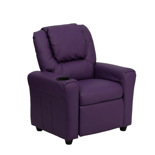 Flash Furniture Contemporary Purple Vinyl Kids Recliner | Cup Holder and Headrest