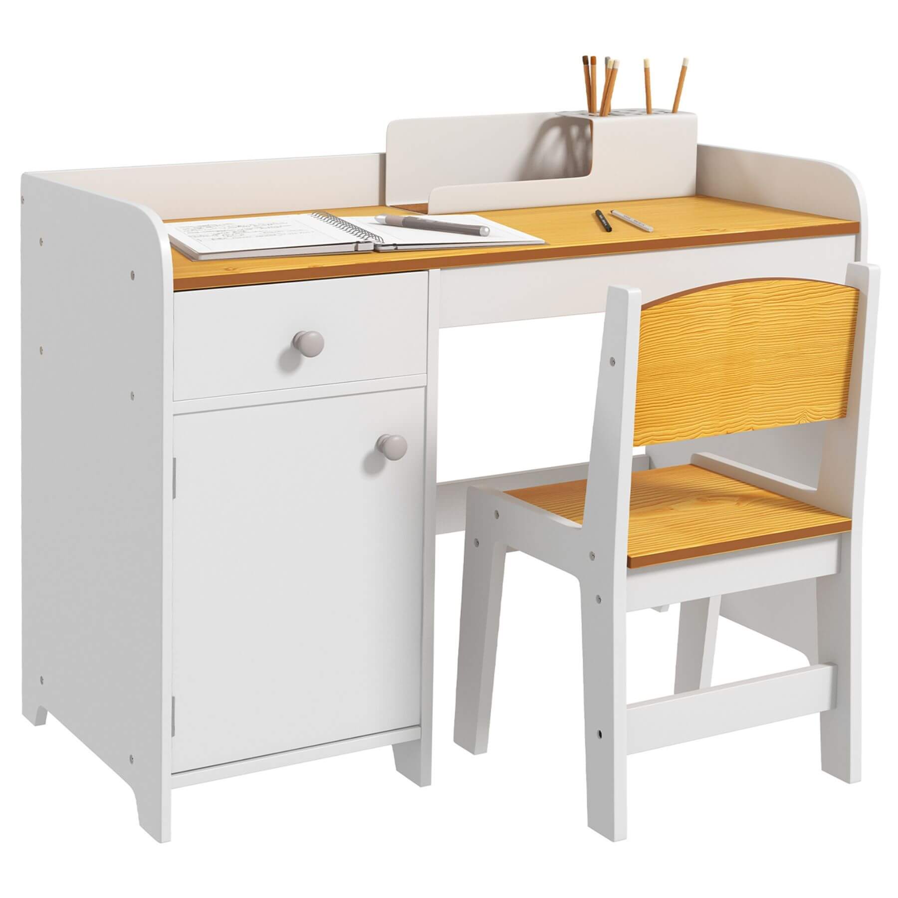 Qaba Kids Desk and Chair Set with Storage - White