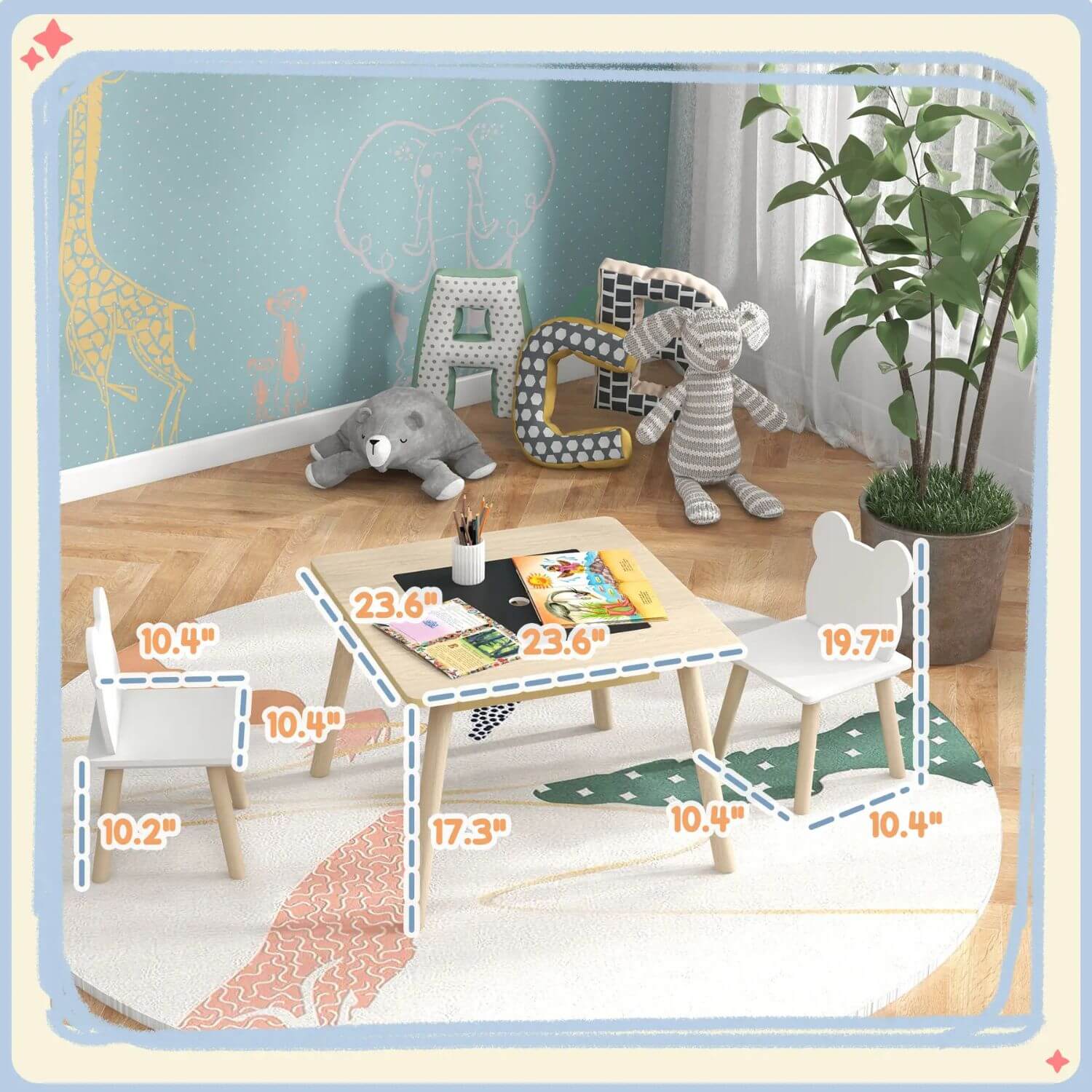 Qaba 3 Piece Kids Table and Chair Set, with Convertible Desk with Storage