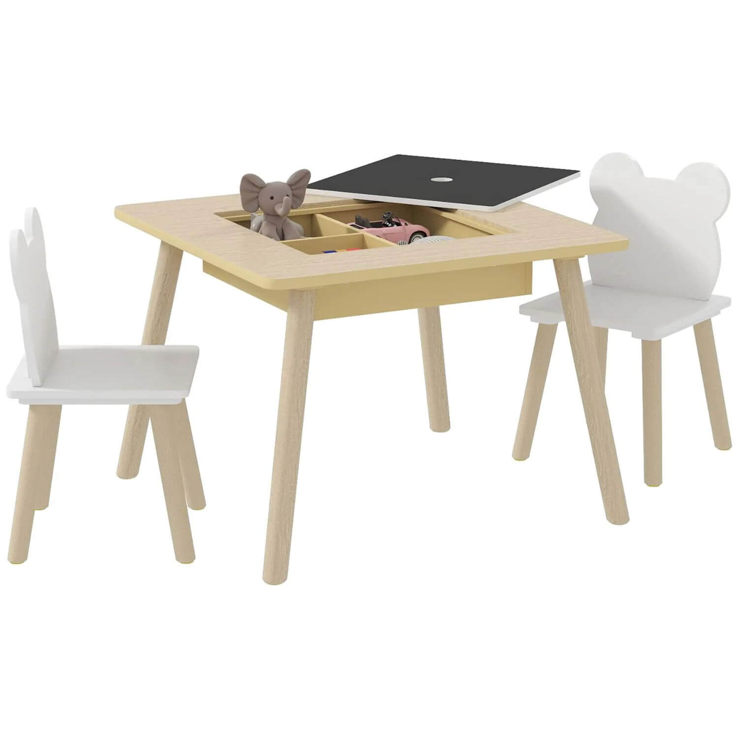 Qaba 3 Piece Kids Table and Chair Set, with Convertible Desk with Storage