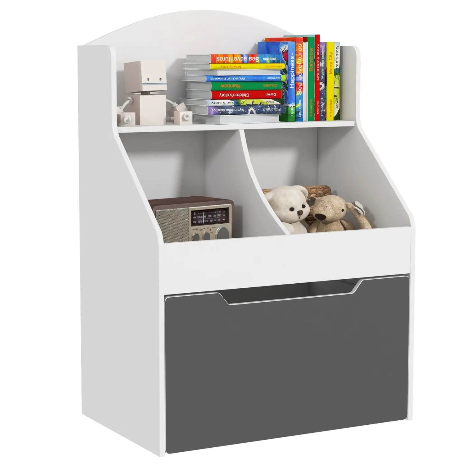 Qaba 3 Tier Bookcase with Drawer White