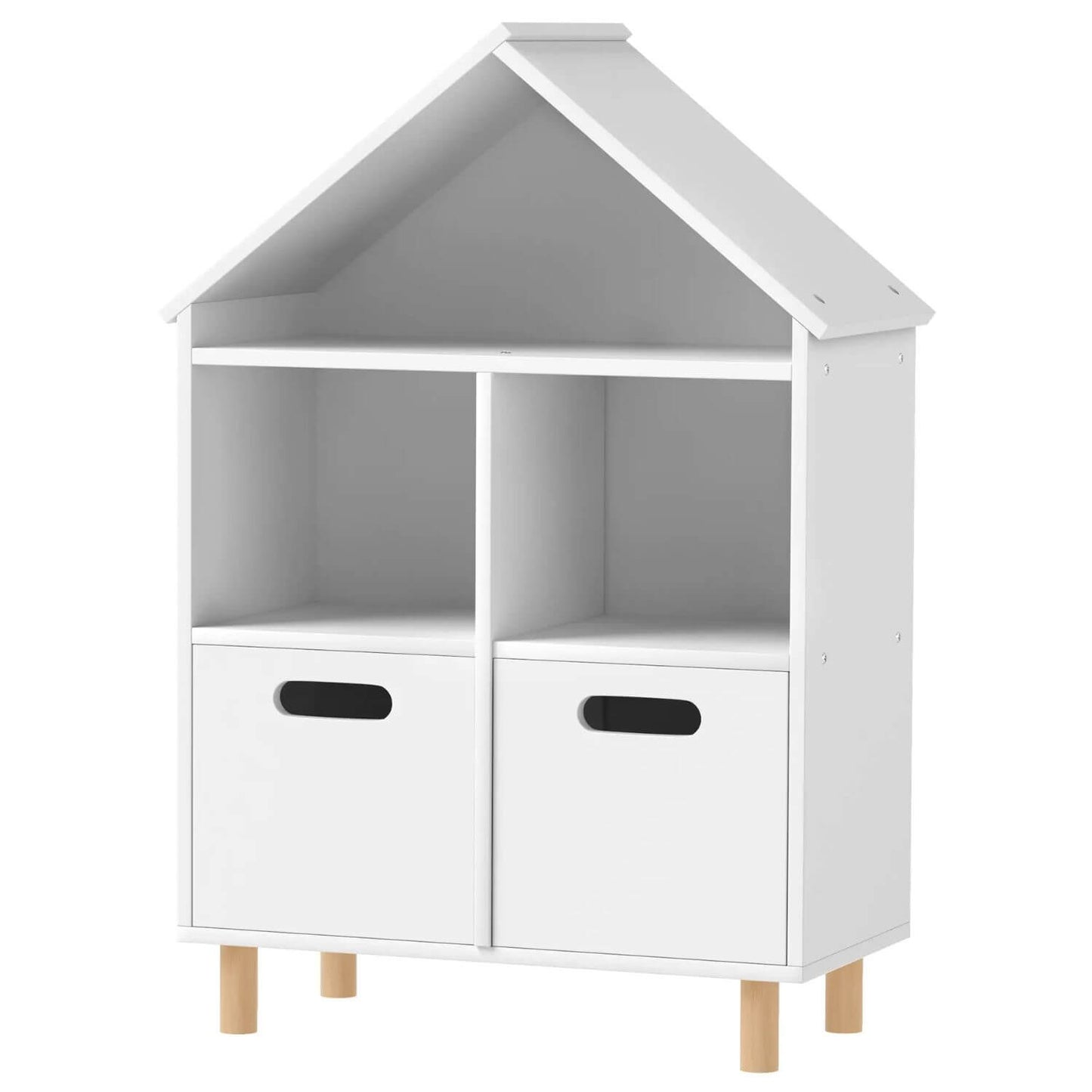 Qaba 3-Tier Kids Bookshelf with Two Drawers White