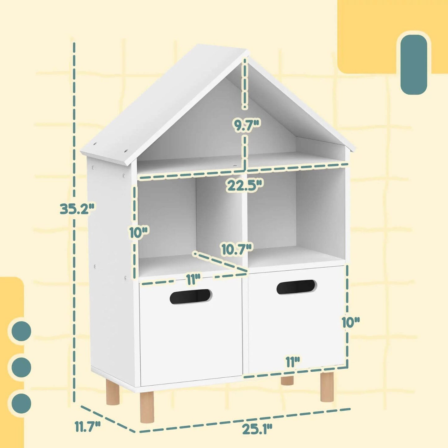 Qaba 3-Tier Kids Bookshelf with Two Drawers White