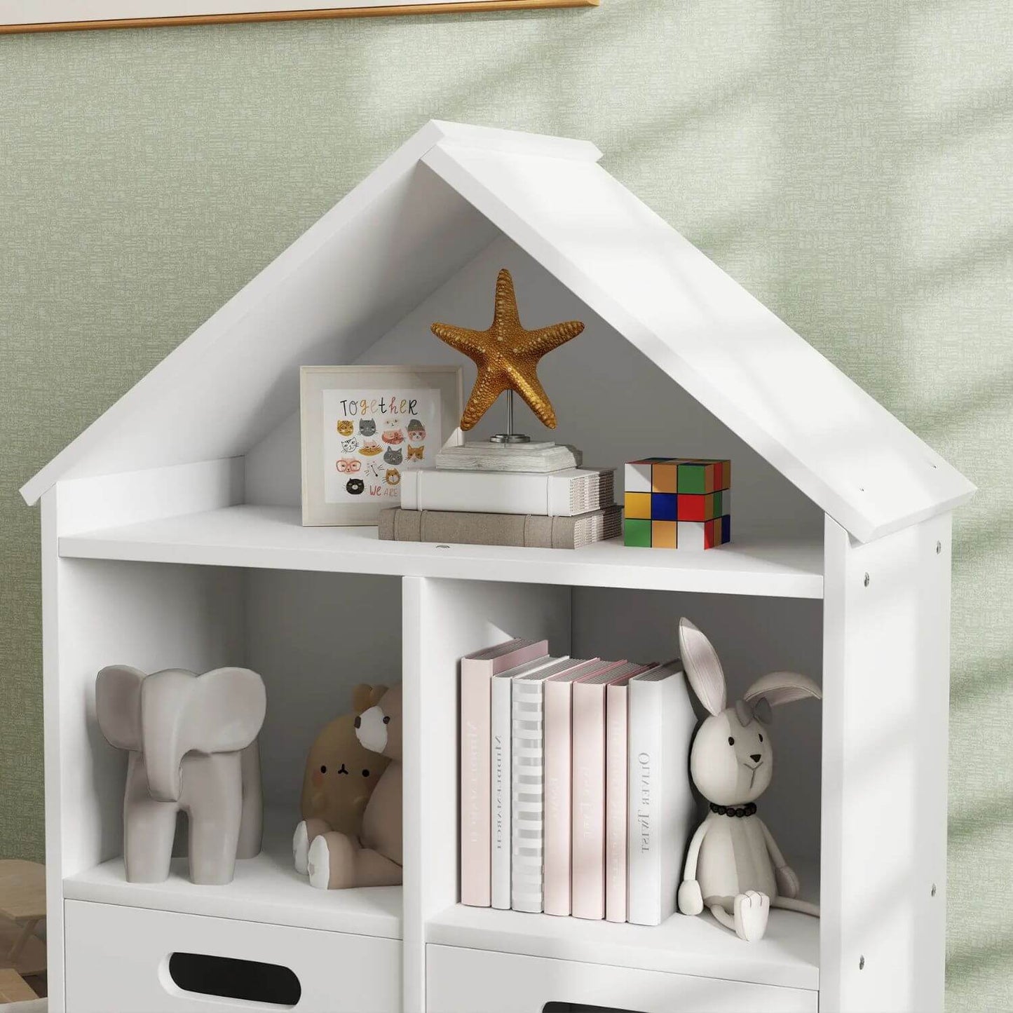 Detail of Qaba 3-Tier Kids Bookshelf with Two Drawers White