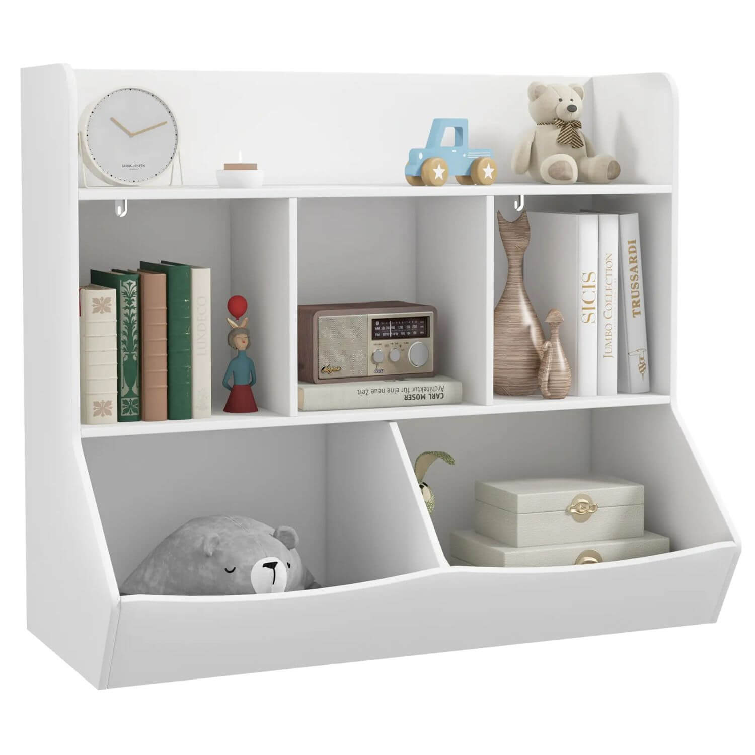 Qaba 3 Tier Kids Toy Storage with 5 Compartment White