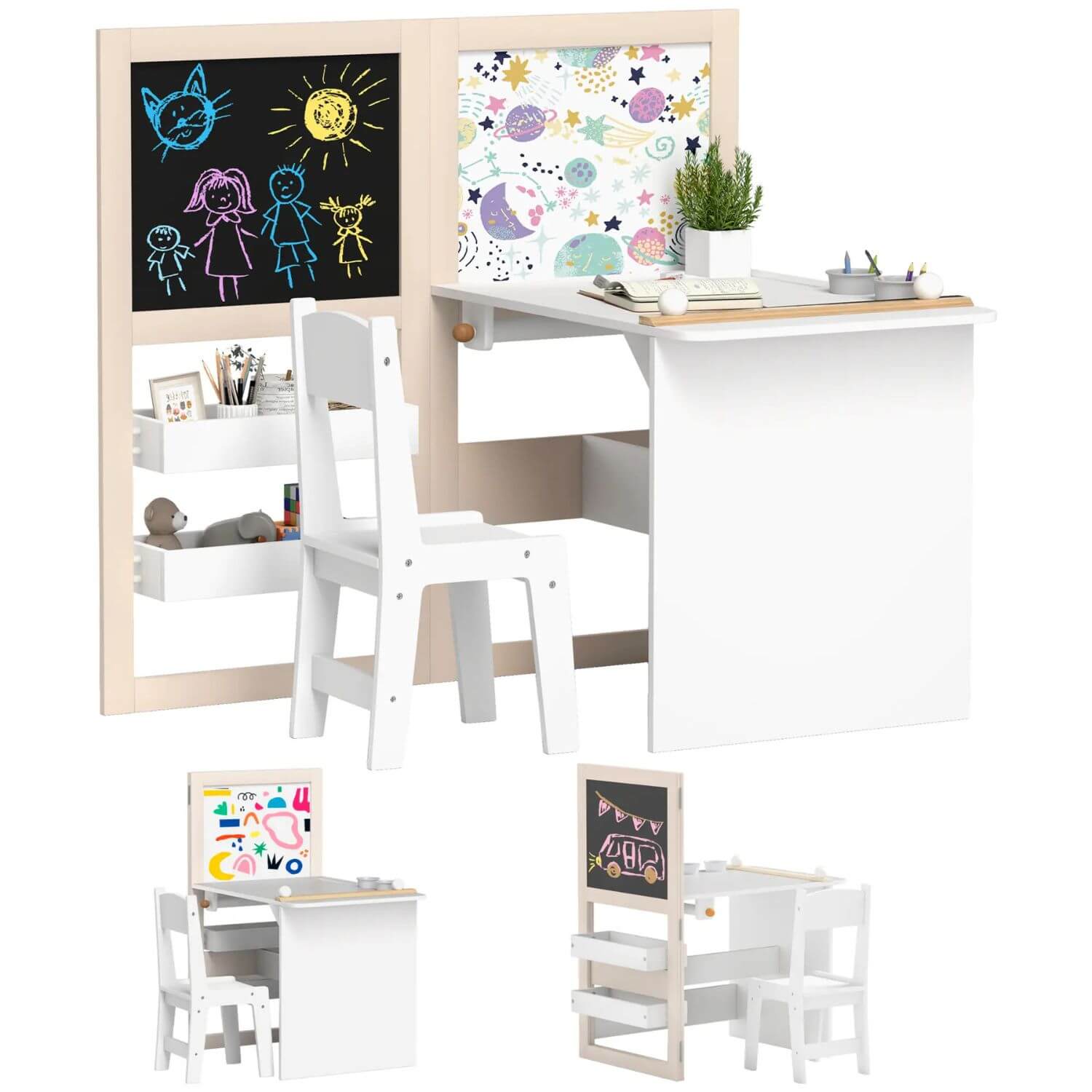 Qaba 3-in-1 Kids Table and Chair Set White