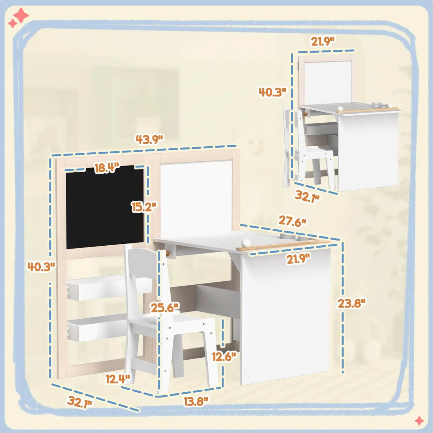 Qaba 3-in-1 Kids Table and Chair Set White