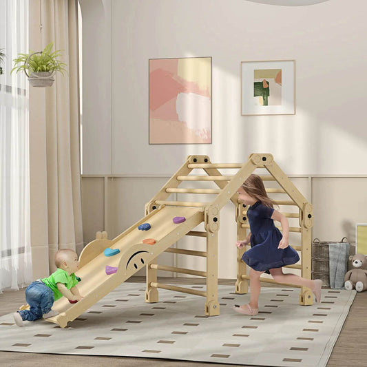 Kids Playing Qaba 4-in-1 Indoor Toddler Climbing Toys with Ramp & Seesaw