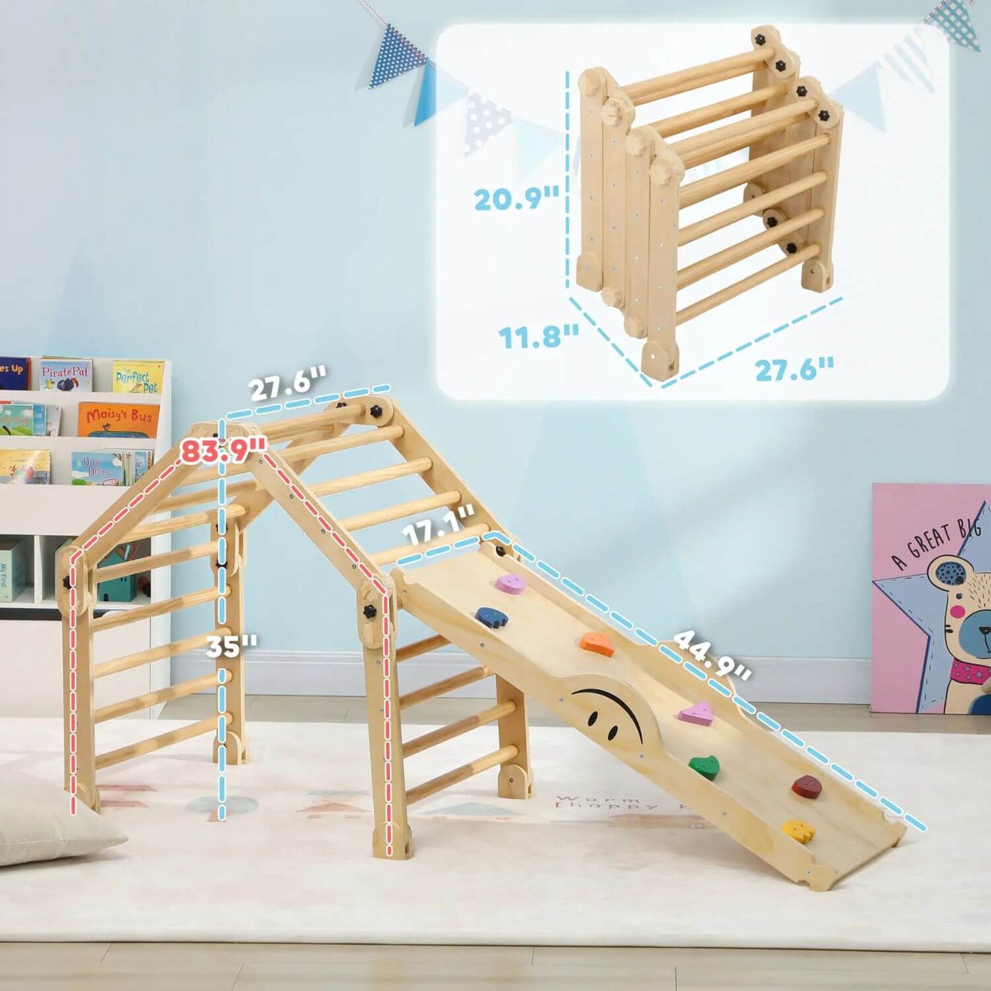 Qaba 4-in-1 Indoor Toddler Climbing Toys with Ramp & Seesaw