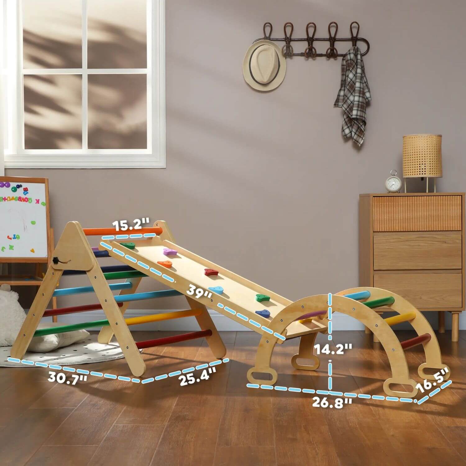 Qaba 5-in-1 Wooden Pikler Triangle Set Multicolor