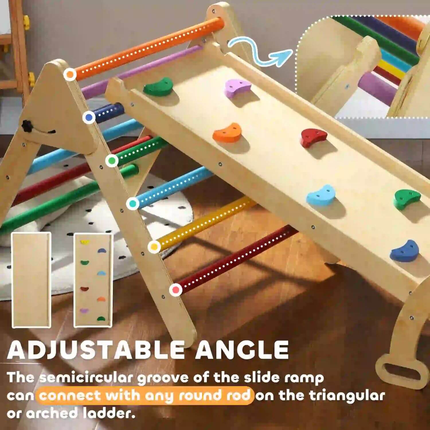 Qaba 5-in-1 Wooden Pikler Triangle Set Multicolor