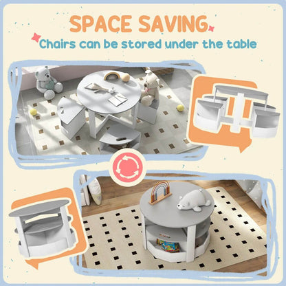 Qaba 5 Piece Kids Table and Chairs Set with Storage Gray