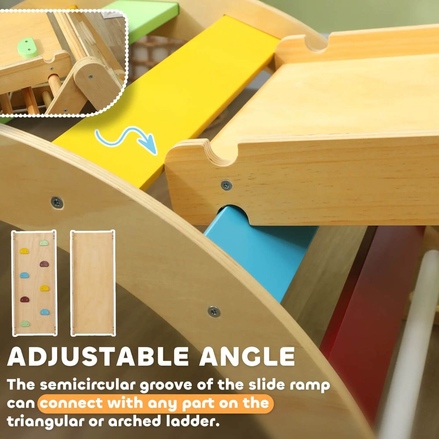 Detail of Qaba 7-in-1 Pikler Triangle Set Multicolored