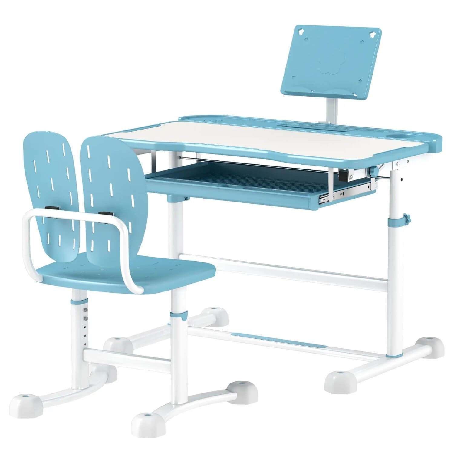 Qaba Adjustable Kids Desk and Chair Set with Tilt Desktop & Storage Blue