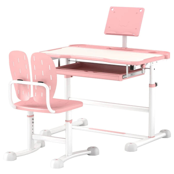 Qaba Adjustable Kids Desk and Chair Set with Tilt Desktop & Storage Pink