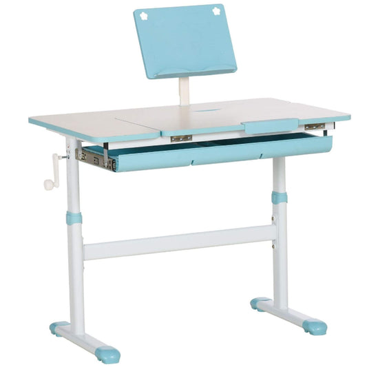 Qaba Height Adjustable Children School Study Table with Tilt Desktop Blue