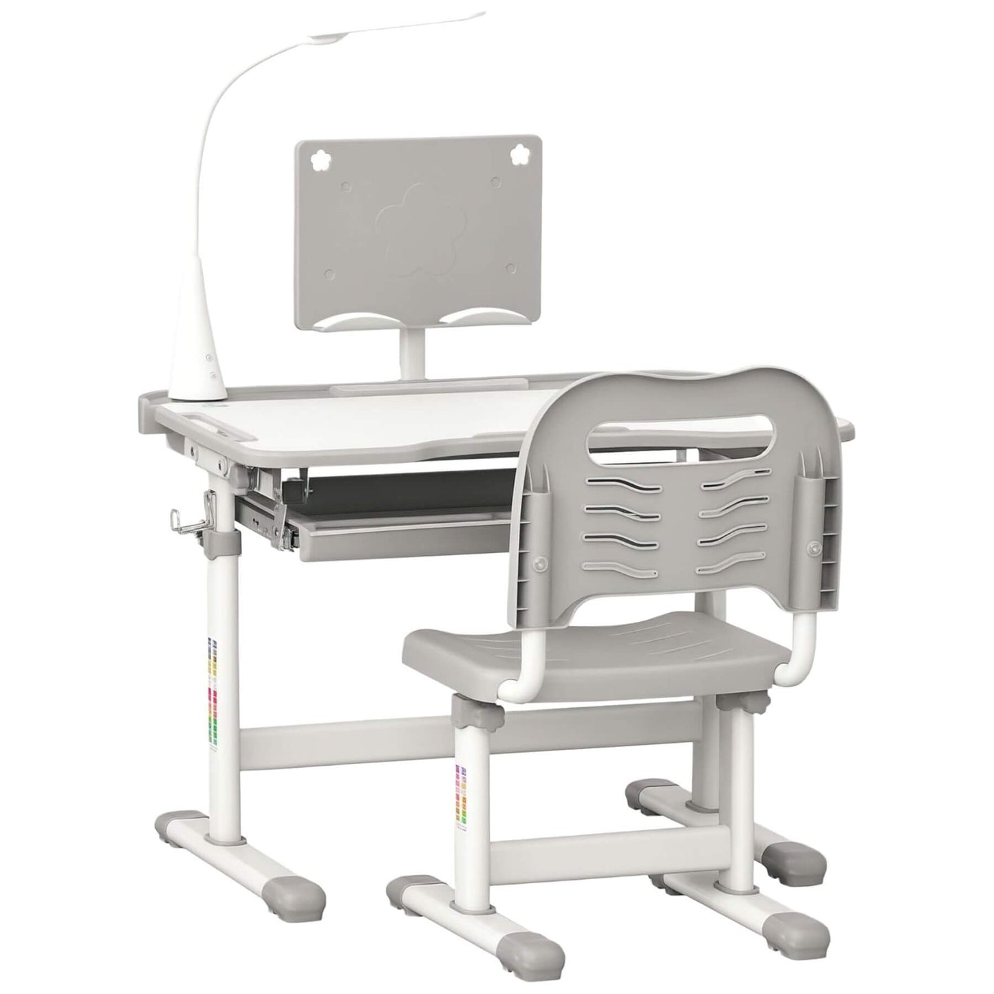 Qaba Kids Desk and Chair Set with USB Light, Storage Drawer, Gray