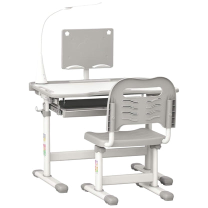 Qaba Kids Desk and Chair Set with USB Light, Storage Drawer, Gray