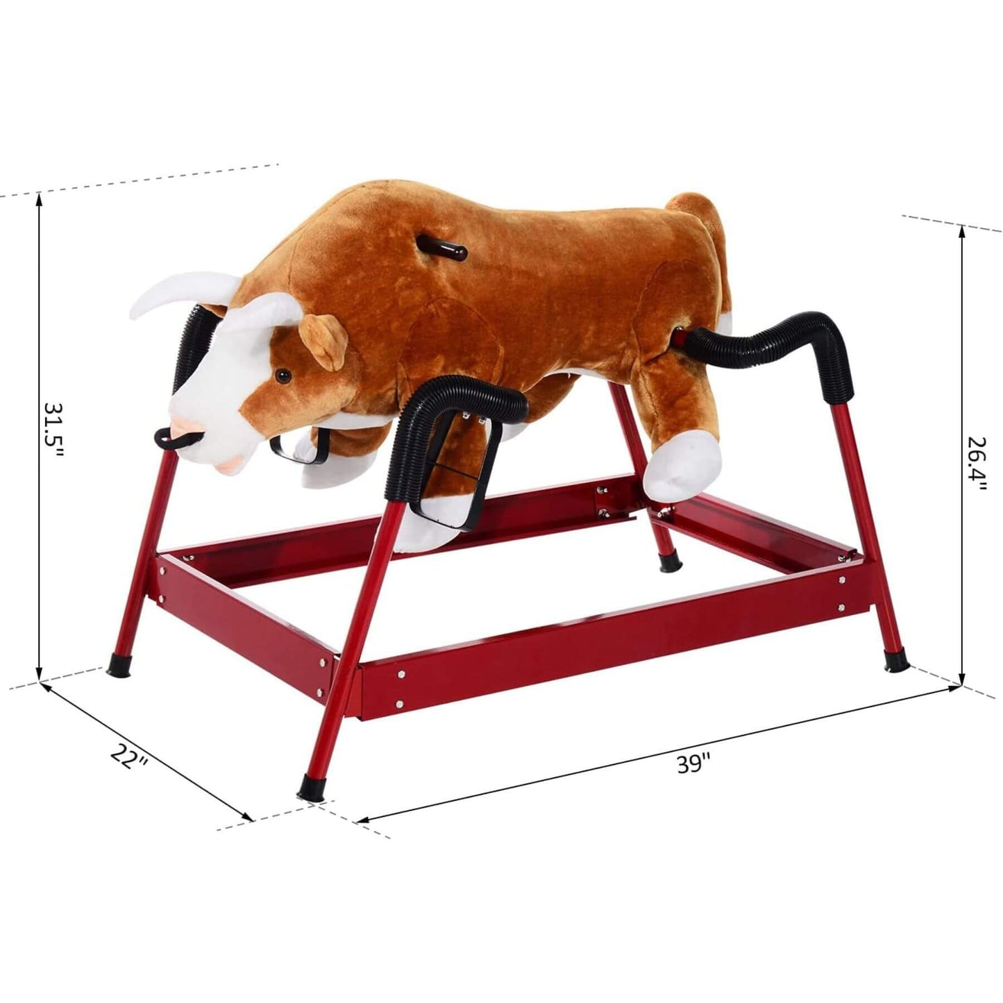 Qaba Ride On Rocking Horse Rodeo Bull Style with Realistic Sounds Brown and dimensions on a white background