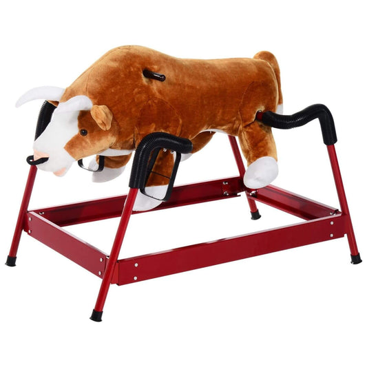Qaba Ride On Rocking Horse Rodeo Bull Style with Realistic Sounds Brown