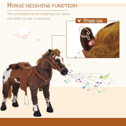Qaba Ride On Horse with Neighing and Galloping Sound Brown on a beige background
